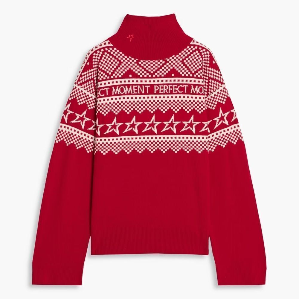 Perfect Moment Intarsia-knit sweater Merino Wool NWT Size Small Red